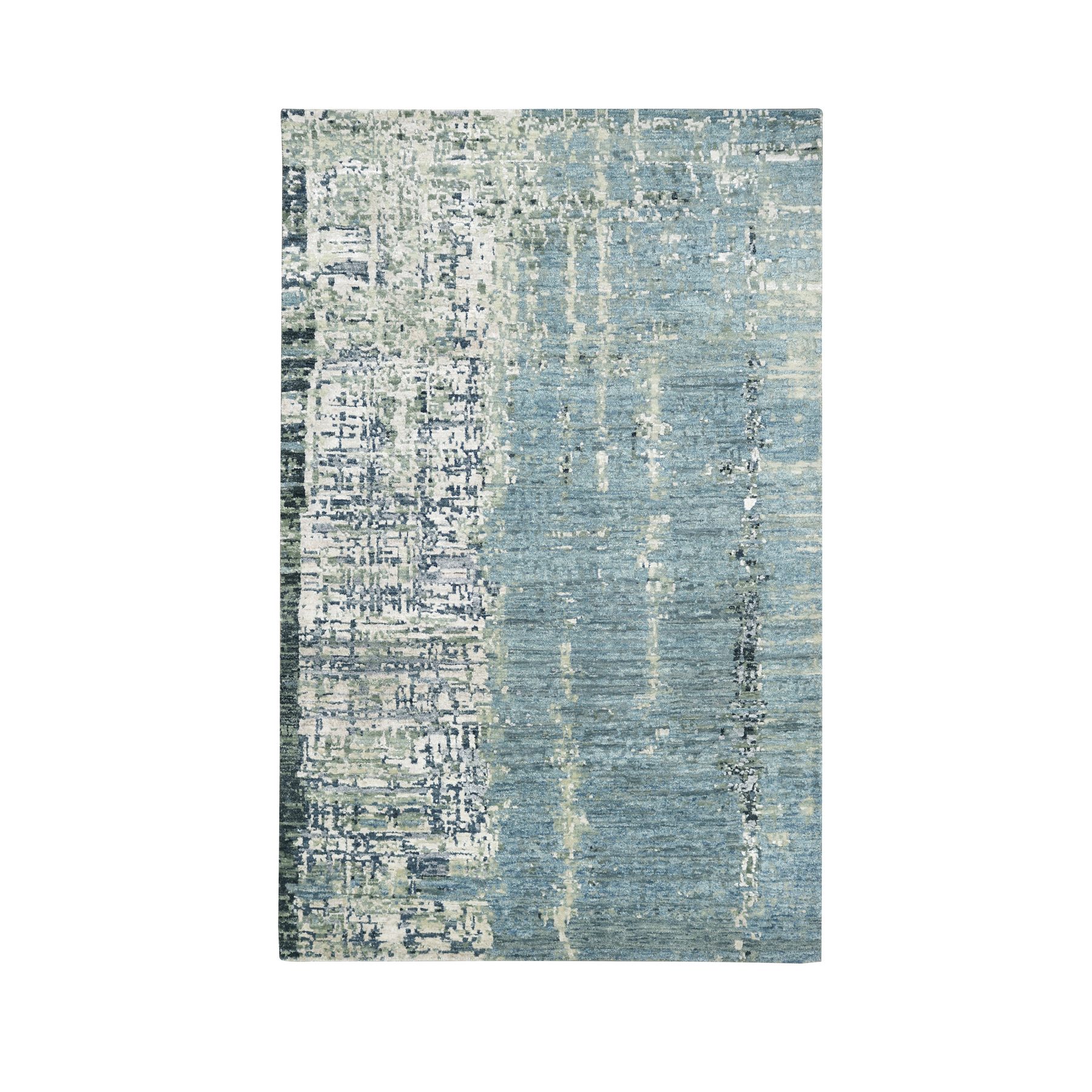 Light Blue with Beige, Persian Knot, Abstract with Galaxy Design, 100% Wool, Hand Knotted, Densely Woven, Oriental Rug